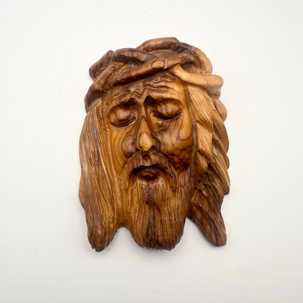 Hand Carved Olive Wood Christ Crown of Thorns Bethlehem Holy Land Wall Hanging